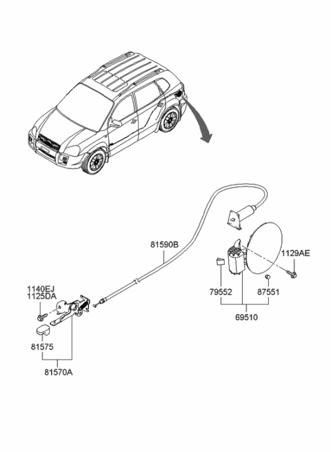2006 Hyundai Tucson Catch & Cable Assembly-Fuel Filler Diagram for 81590-2E000