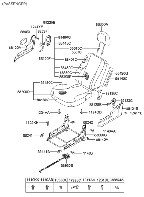 2005 Hyundai Tucson Headrest Assembly-Front Seat Diagram for 88700-2E000-DDJ