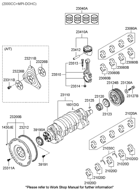 2005 Hyundai Tucson Piston & Pin Assembly Diagram for 23410-23721