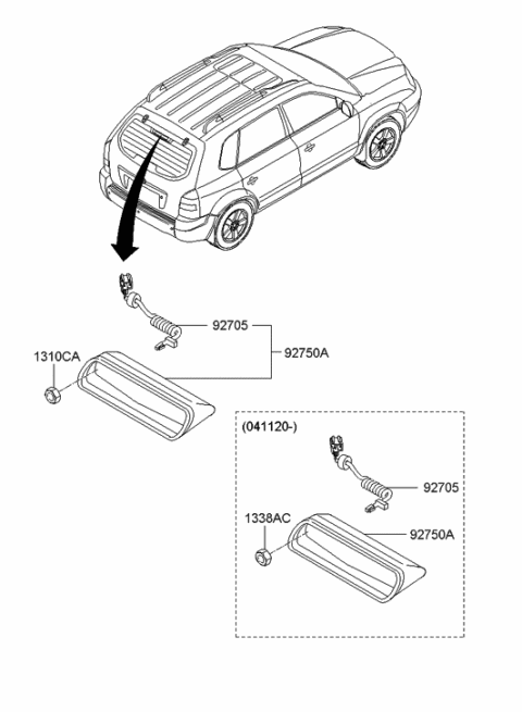 2005 Hyundai Tucson Lamp Assembly-High Mounted Stop Diagram for 92700-2E050