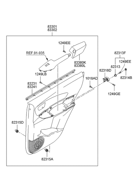 2006 Hyundai Tucson Cover Assembly-Rear Door Arm Rest,RH Diagram for 83360-2E010-LM