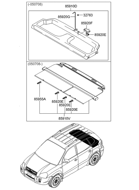 2006 Hyundai Tucson Trim Assembly-Covering Shelf Diagram for 85910-2E000-DD