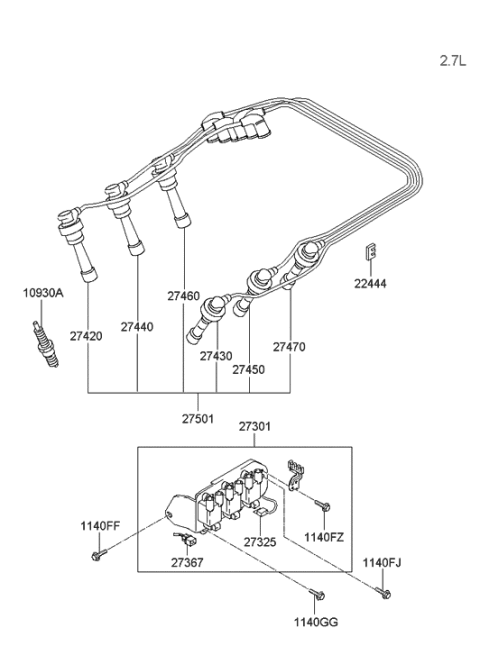 2006 Hyundai Tucson Cable Set-Spark Plug Diagram for 27501-37C10