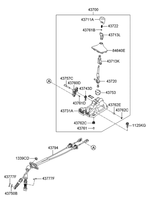 2012 Hyundai Veloster Lever Complete-Gear Shift Diagram for 43700-2V300-RY