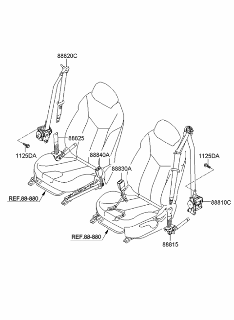 2012 Hyundai Veloster Front Seat Belt Assembly Right Diagram for 88820-2V500-RY