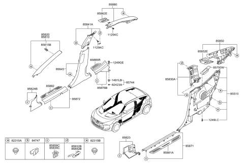 2012 Hyundai Veloster Trim Assembly-Center Pillar Lower RH Diagram for 85845-2V000-RY