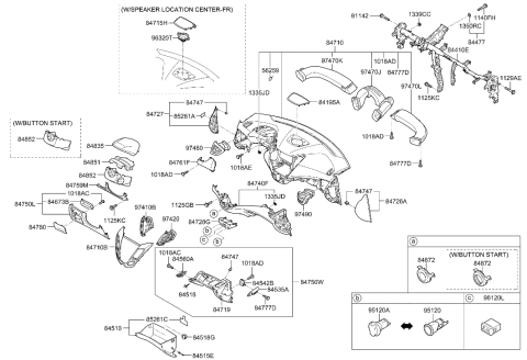 2011 Hyundai Veloster Panel Assembly-Center Facia Diagram for 84740-2V100-PD5