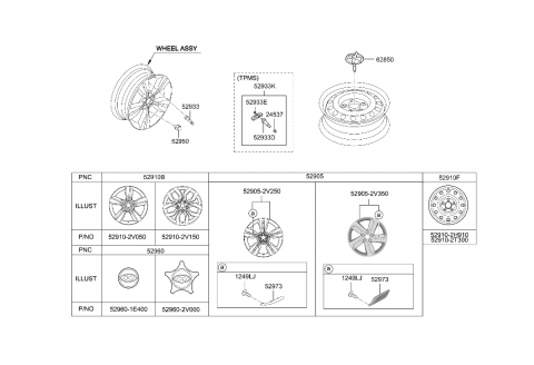 2014 Hyundai Veloster Wheel Hub Cap Assembly Diagram for 52960-2V300-NEJ