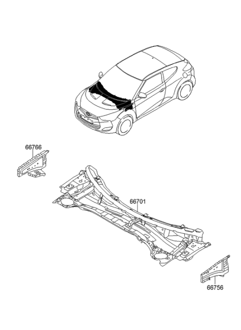 2012 Hyundai Veloster Panel-Cowl Side Outer Upper,LH Diagram for 66756-2V010