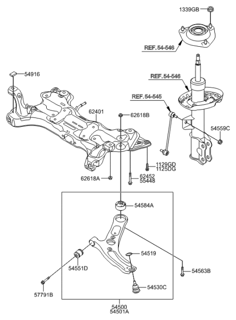 2012 Hyundai Veloster Arm Complete-Front Lower,LH Diagram for 54500-3X000