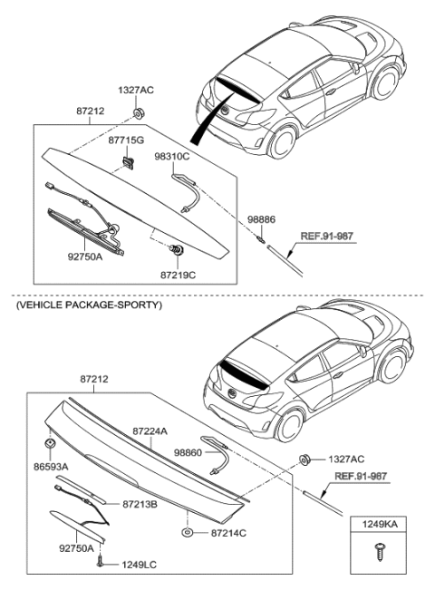 2011 Hyundai Veloster Rear Spoiler Assembly Diagram for 87220-2V500
