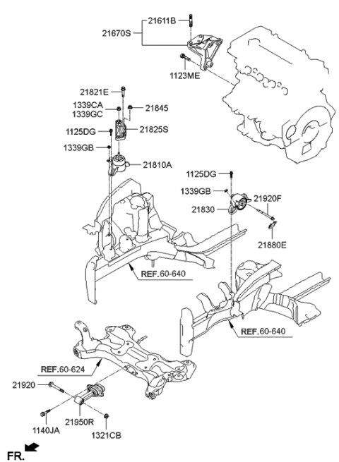 2014 Hyundai Veloster Engine Mounting Bracket Assembly Diagram for 21810-2V000