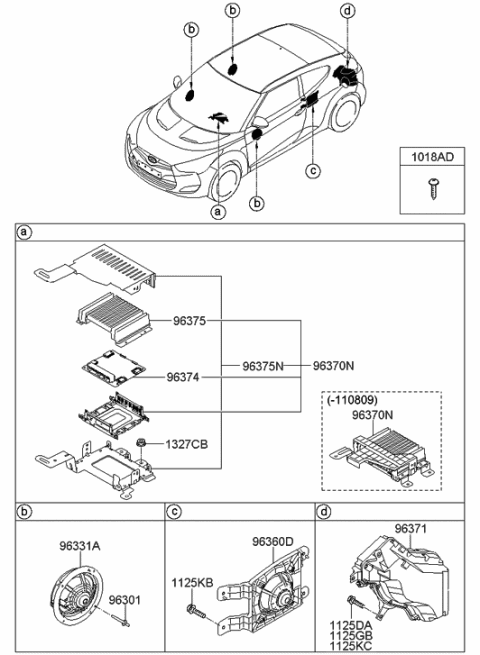 2011 Hyundai Veloster Rear Door Speaker Assembly Diagram for 96360-2V000