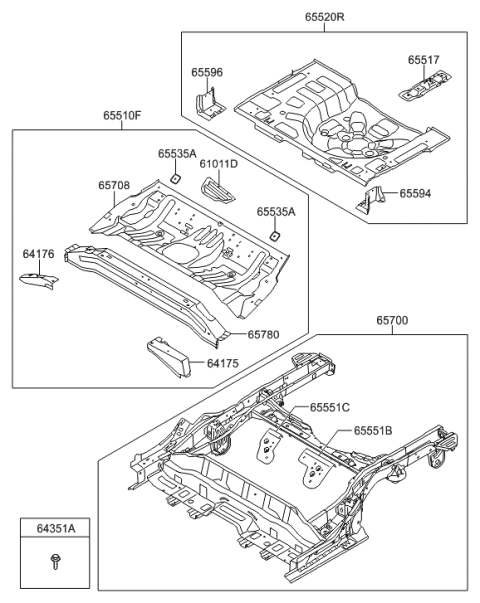 2011 Hyundai Veloster Member Assembly-Rear Floor Under Diagram for 65700-2V100