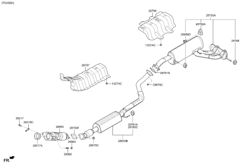 2013 Hyundai Veloster Rear Muffler Assembly Diagram for 28710-2V300