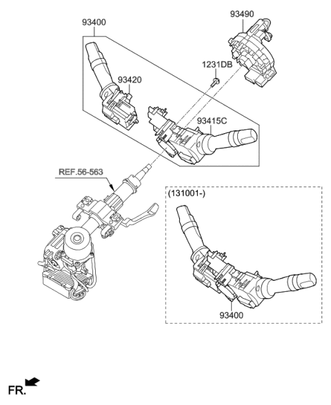 2012 Hyundai Veloster Clock Spring Contact Assembly Diagram for 93490-B2110