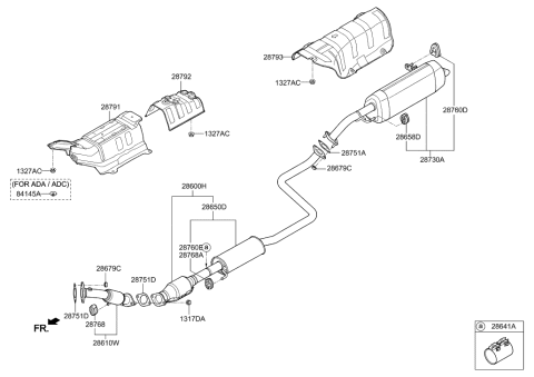 2019 Hyundai Elantra Center Muffler Assembly Diagram for 28650-F3650