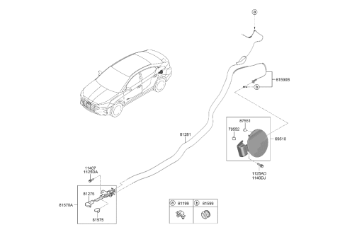 2020 Hyundai Elantra Catch & Cable Assembly-Fuel Filler Diagram for 81590-F2000