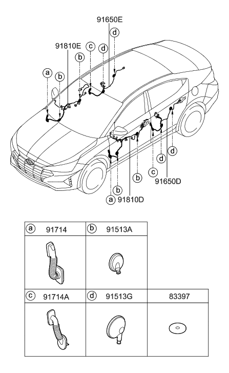 2020 Hyundai Elantra Wiring Assembly-RR Dr RH Diagram for 91665-F3010