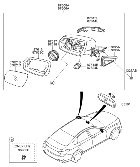 2015 Hyundai Genesis Glass Holder Assembly-Outside Rear View,LH Diagram for 87611-B1300