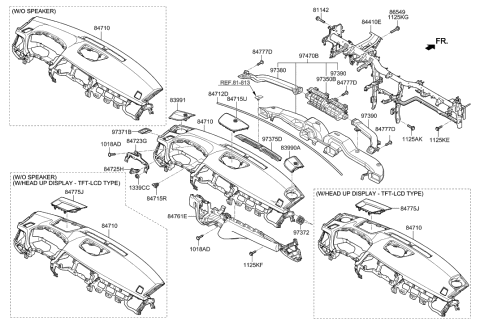 2015 Hyundai Genesis Grille-Front Side,LH Diagram for 84725-B1000-RRY