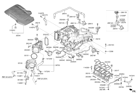 2016 Hyundai Genesis Engine Cover Assembly Diagram for 29240-3F500