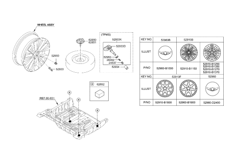 2015 Hyundai Genesis Aluminium Wheel Hub Cap Assembly Diagram for 52960-B1000