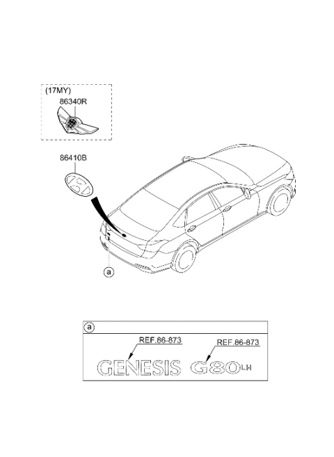 2016 Hyundai Genesis Trunk Lid Mark Assembly Diagram for 86330-B1500