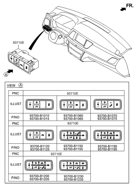 2016 Hyundai Genesis Switch Assembly-Side Crash Pad Diagram for 93700-B1120-WYB