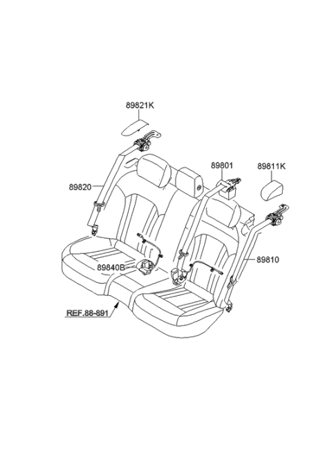 2015 Hyundai Genesis Rear Center Seat Belt Assembly Diagram for 89850-B1500-RRY