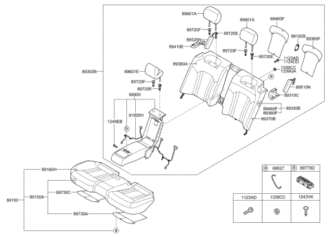 2014 Hyundai Genesis Rear Seat Cushion Covering Assembly Diagram for 89160-B1000-PPS