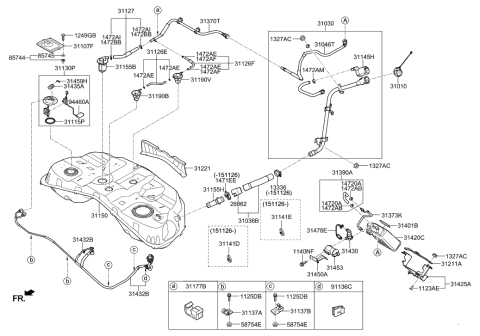 2015 Hyundai Genesis Hose-Fuel Filler Diagram for 31036-B1500