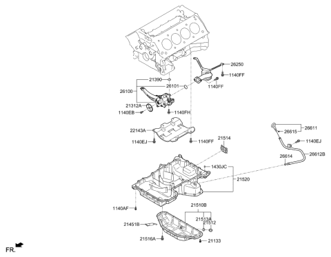 2014 Hyundai Genesis Oil Level Gauge Rod Assembly Diagram for 26611-3F521