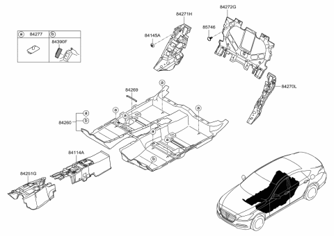 2015 Hyundai Genesis Carpet Assembly-Floor Diagram for 84260-B1000-RRY