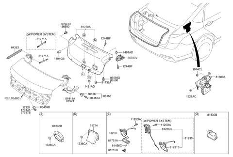 2016 Hyundai Genesis Trunk Lid Latch Assembly Diagram for 81230-B1000