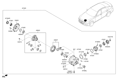 2014 Hyundai Genesis Differential Assembly-Front Diagram for 47400-4F000