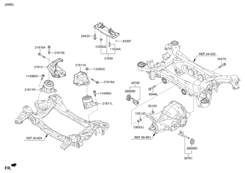 2016 Hyundai Genesis Transaxle Mounting Bracket Assembly Diagram for 21830-B1200