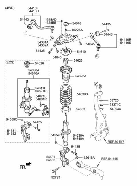 2015 Hyundai Genesis Front Right-Hand Shock Absorber Assembly Diagram for 54606-B1250