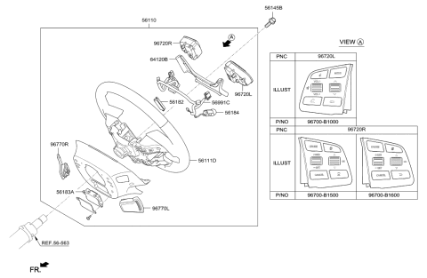 2015 Hyundai Genesis Steering Wheel Assembly Diagram for 56100-B1550-RNB