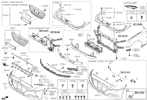 2014 Hyundai Genesis Radiator Grille Assembly Diagram for 86350-B1440