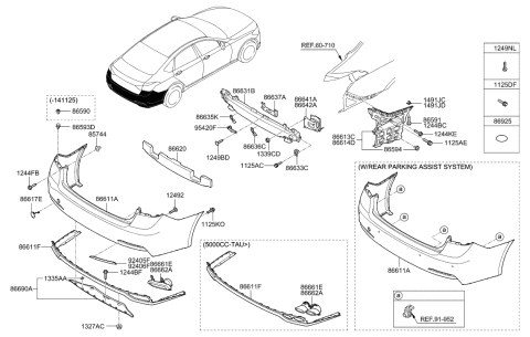 2015 Hyundai Genesis Stay-Rear Bumper RH Diagram for 86642-B1000