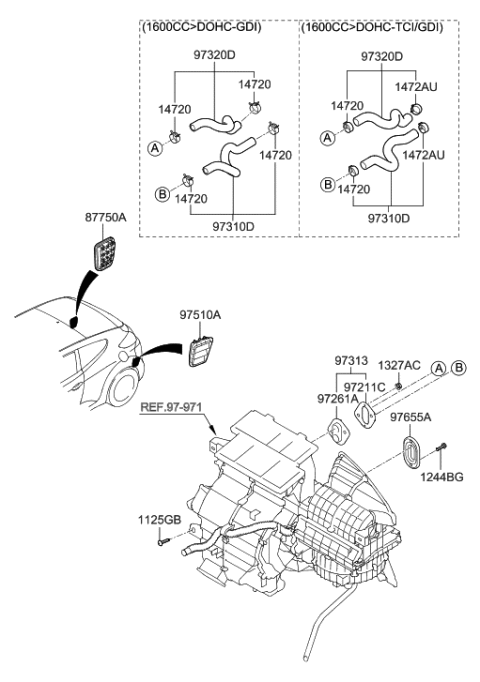 2015 Hyundai Veloster Heater System-Duct & Hose Diagram