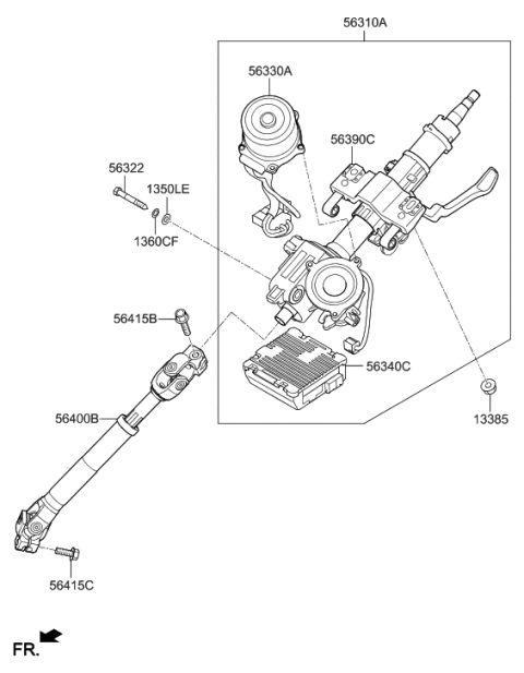 2017 Hyundai Veloster Column & Housing Assembly Diagram for 56390-A5010