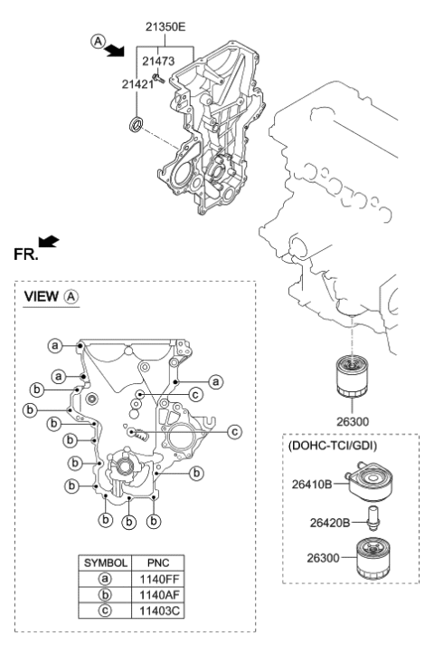2015 Hyundai Veloster Front Case & Oil Filter Diagram