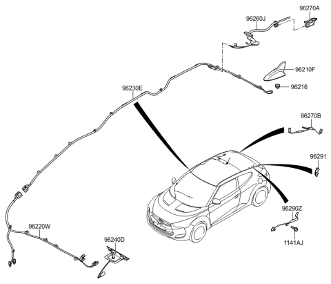 2015 Hyundai Veloster Roof Antenna Assembly Diagram for 96210-2V701-R9A