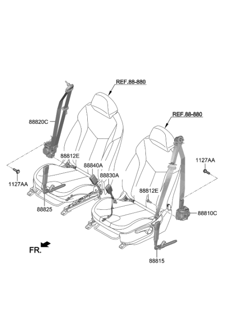 2020 Hyundai Veloster N Front Right Seat Belt Assembly Diagram for 88820-J3500-UBN
