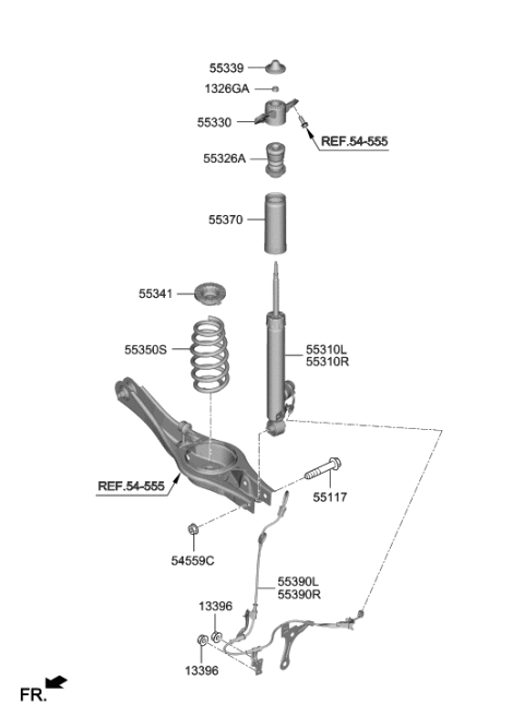 2020 Hyundai Veloster N Rear Right-Hand Shock Absorber Assembly Diagram for 55321-K9400