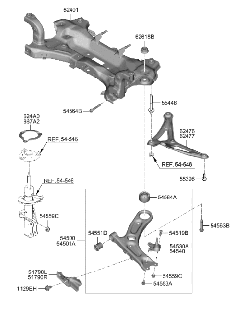 2021 Hyundai Veloster N Arm Complete-FR LWR,LH Diagram for 54500-K9000