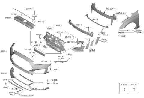 2020 Hyundai Veloster N Radiator Grille Assembly Diagram for 86350-K9000