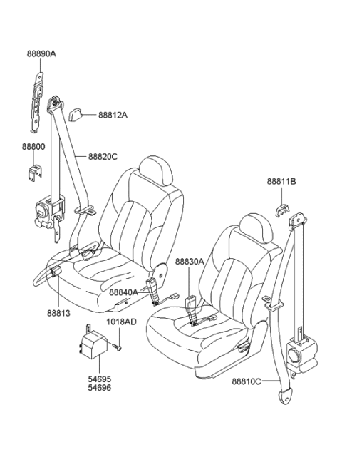 2004 Hyundai XG350 Front Seat Belt Assembly Right Diagram for 88820-39500-LK
